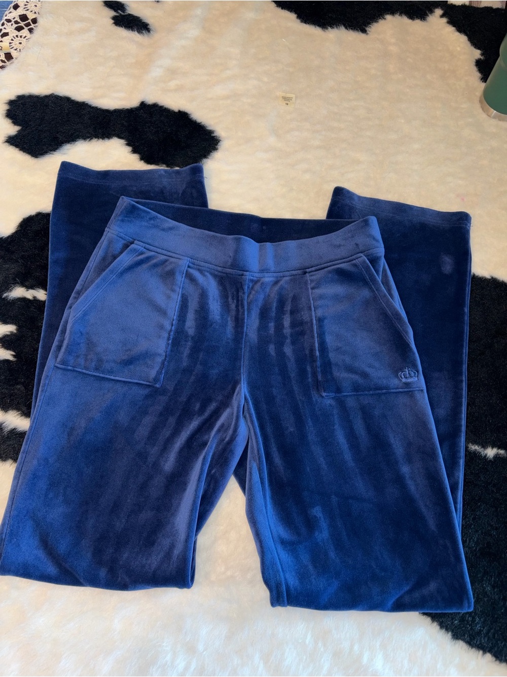 Juicy Couture Navy Velour Track Pants with Front Patch Pockets